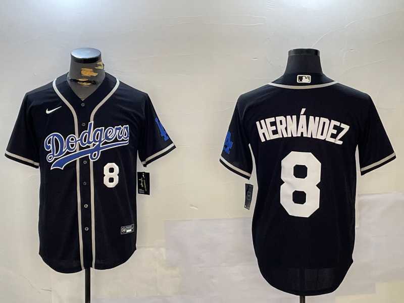 Men%27s Los Angeles Dodgers #8 Enrique Hernandez Black Cool Base Stitched Baseball Jersey